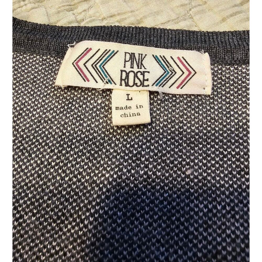 Pink Rose Sweater Dress Sz Large Black White Short Sleeve Stretch Bodycon Preppy - Picture 3 of 12